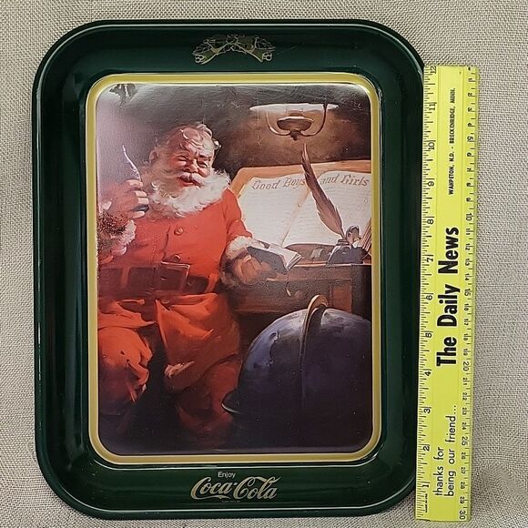 Vintage Coca-Cola Santa  Serving Tray Christmas List Good Boys & Girls +bottles - Picture 2 of 16